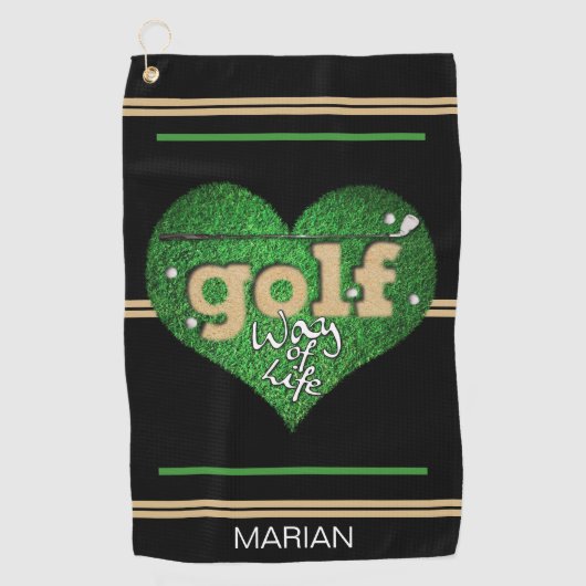 Speciale GOLF-manier van leven zwart/groen/mosterd Golfhanddoek (Voorkant)