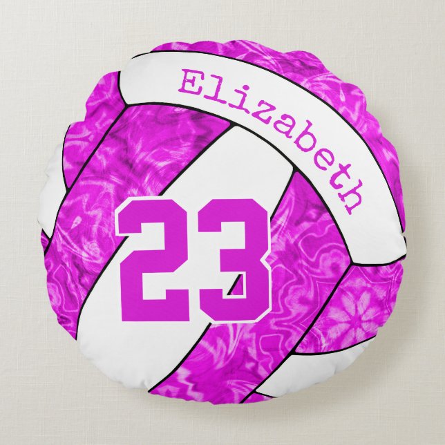 speciale hotroze fuchsia white volleybal rond kussen (Voorkant)