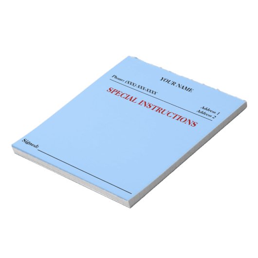 Speciale instructies Slip Note Pad (blauw) Notitieblok (Gedraaid)