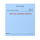 Speciale instructies Slip Note Pad (blauw) Notitieblok (Voorkant)