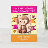 Speciale kleindochter aap kinder roze verjaardag kaart (Voorkant)