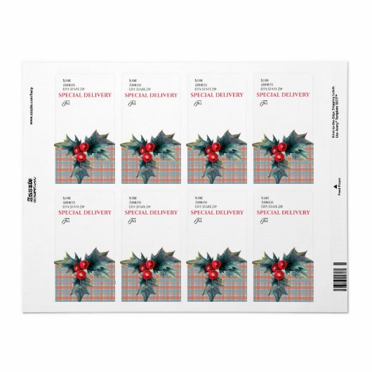 SPECIALE LEVERING, Chrimas Holly Sprig met Berrie Etiket (Full Sheet)