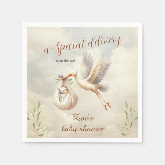 Speciale Levering Geslacht Neutraal Ooievaar Baby Servet (Voorkant)