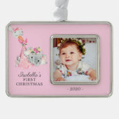 Speciale levering Olifant Eerste Kerstmis Foto Verzilverd Kader Ornament (Voorkant)