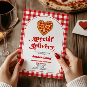 Speciale Levering Retro Heart Pizza Baby shower Kaart