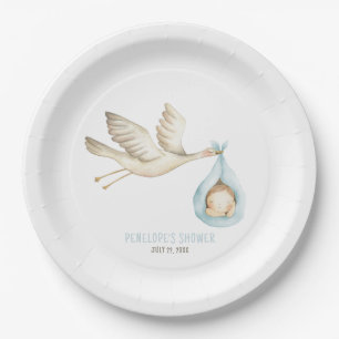 Speciale Levering Stork Blue Baby Boy Baby shower Papieren Bordje