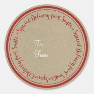 Speciale levering van de Kerstman Rustic Kraft Ker Ronde Sticker