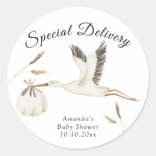 Speciale Levering Waterverf Ooievaar Baby Shower Ronde Sticker