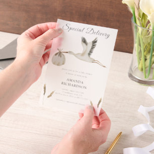 Speciale Levering Waterverf Ooievaar Baby Shower Vellum Uitnodigingen
