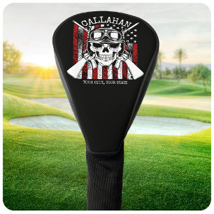 Speciale naam Soldaat Skull Dual Pistolen USA Vlag Golfheadcover