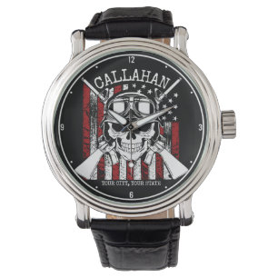 Speciale naam Soldaat Skull Dual Pistolen USA Vlag Horloge