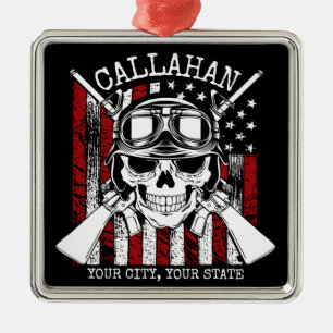 Speciale naam Soldaat Skull Dual Pistolen USA Vlag Metalen Ornament