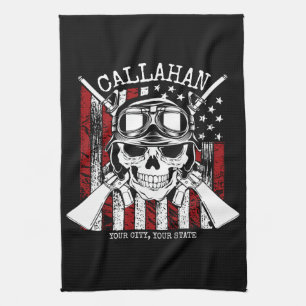 Speciale naam Soldaat Skull Dual Pistolen USA Vlag Theedoek