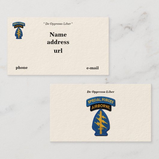 Speciale troepenmacht Groene Berets SFG SF SOF vet Visitekaartje (Voorkant / Achterkant)