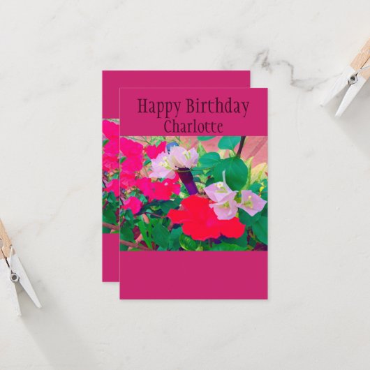 Speciale vogeldag Rode Hibiscus Waterverf Kaart (Voorkant / Achterkant in situ)