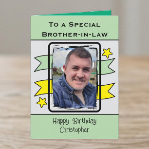 Speciale zwager groene gele foto verjaardag kaart