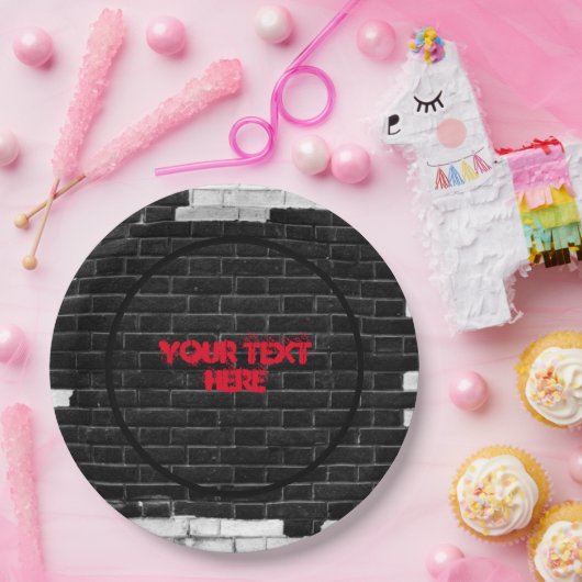 Speciale zwarte & witte brick-muur papieren bordje (Feest)
