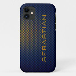 Specialiseer de blauwe Ocher-koolstofvezel gepatte iPhone 11 Hoesje