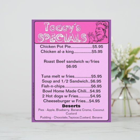 Spécialités d'aujourd'hui Menu Inserts Restaurants (Debout devant)