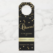 Specialized Wedding CHEERS Black Gold Confetti Flessenhanger (Voorkant)