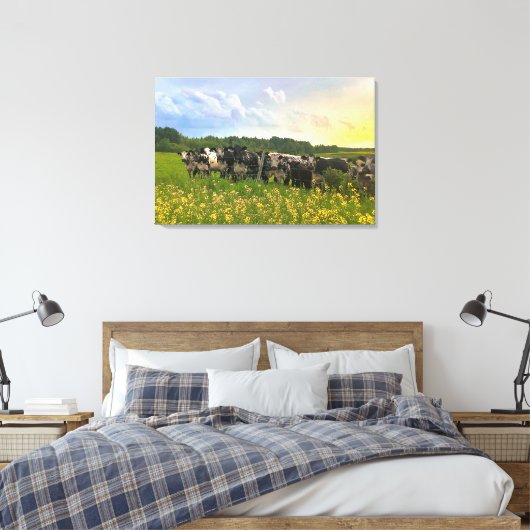 Speckle Park vee onder regendouche, zonsondergang  Canvas Afdruk (Insitu (Slaapkamer))