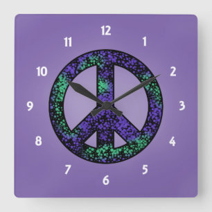 Speckled 3 Peace Sign Clock Vierkante Klok