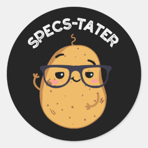 Spect-tater Funny Potato Spectacle Pun Dark BG Ronde Sticker