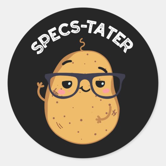 Spect-tater Funny Potato Spectacle Pun Dark BG Ronde Sticker (Voorkant)