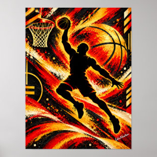 Spectaculaire basketbal slam dunk silhouet poster