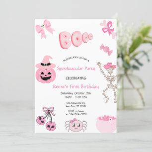 Spectaculaire eerste verjaardag roze Halloween Kaart