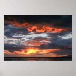 Spectaculaire Maui zonsondergang met levendige zon Poster