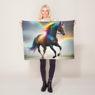 Spectrum van genade: Regenboogpaard onder regenbog Fleece Deken