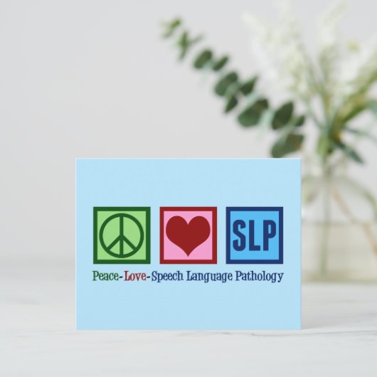 Speech Language Pathology Peace Love SLP Blue Briefkaart (Staand voorkant)