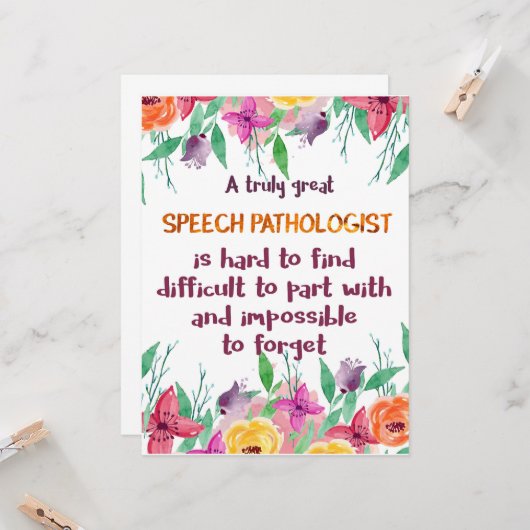 Speech Patholoog Gift School Language Therapist Kaart (Voorkant / Achterkant in situ)