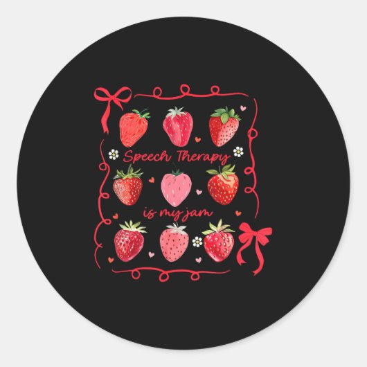 Speech Therapy Is My Jam Strawberry Bow Slp Speech Ronde Sticker (Voorkant)