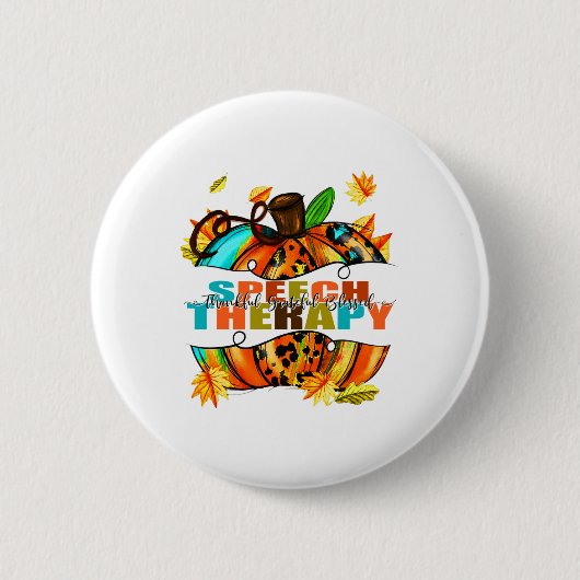 Speech Therapy Thankful Grateful Blessed Autumn Fa Ronde Button 5,7 Cm (Voorkant)