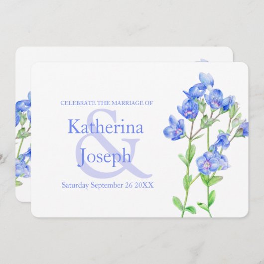 Speedwell fleur aquarelle bleu invitation mariage (Devant / Derrière)