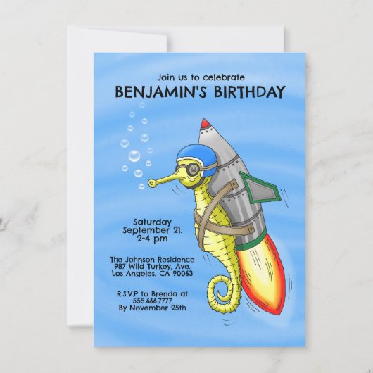 Speedy Rocket Seahorse Anniversaire Invitation (Devant)