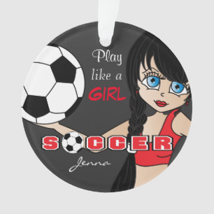Speel als een meisje   Voetbal   Rood en zwart Ornament