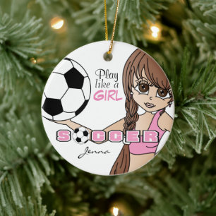 Speel Als Een Meisje Voetbal Roze Keramisch Ornament