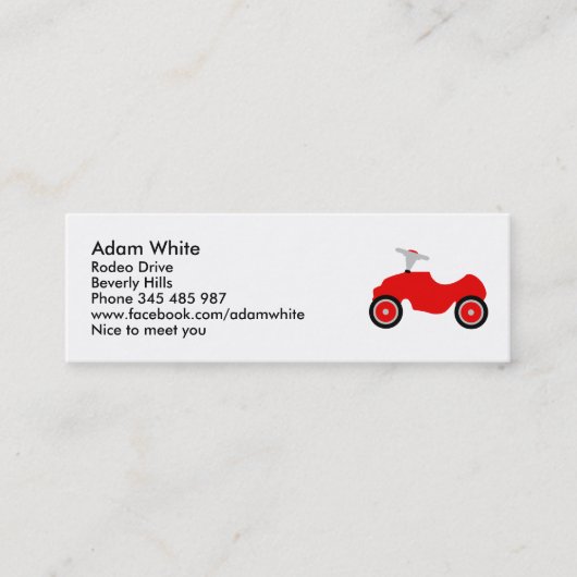 Speel auto mini visitekaartje (Voorkant)