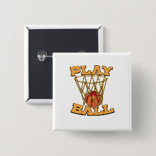 Speel Ball Basketball. Vierkante Button 5,1 Cm