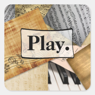 Speel. Blad Muzieknotities  Piano Vierkante Sticker