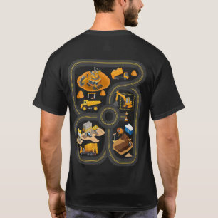 Speel bouwvoertuigen op papa's rug t-shirt
