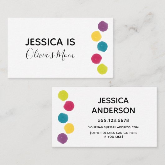 Speel Datum Kaart w / Kleurrijke Waterverf Dot Acc Contactkaartje (Voorkant / Achterkant)