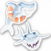 Speel leuke baby haaien waterverf kunst sticker (Voorkant)