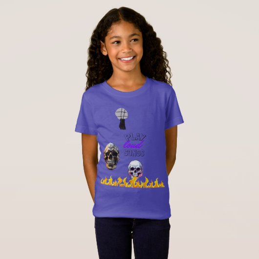 Speel luide liedjes Skull Flame Paarse Kinderen T-shirt (Voorkant volledig)