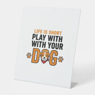 Speel Met Je Hond Grappige Vintage Gravure Ontwerp Reclamebord Met Voetstuk