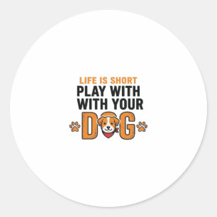 Speel Met Je Hond Grappige Vintage Gravure Ontwerp Ronde Sticker
