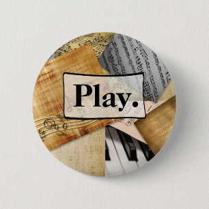 Speel. Piano Keys Musical Notes antiek vel Ronde Button 5,7 Cm